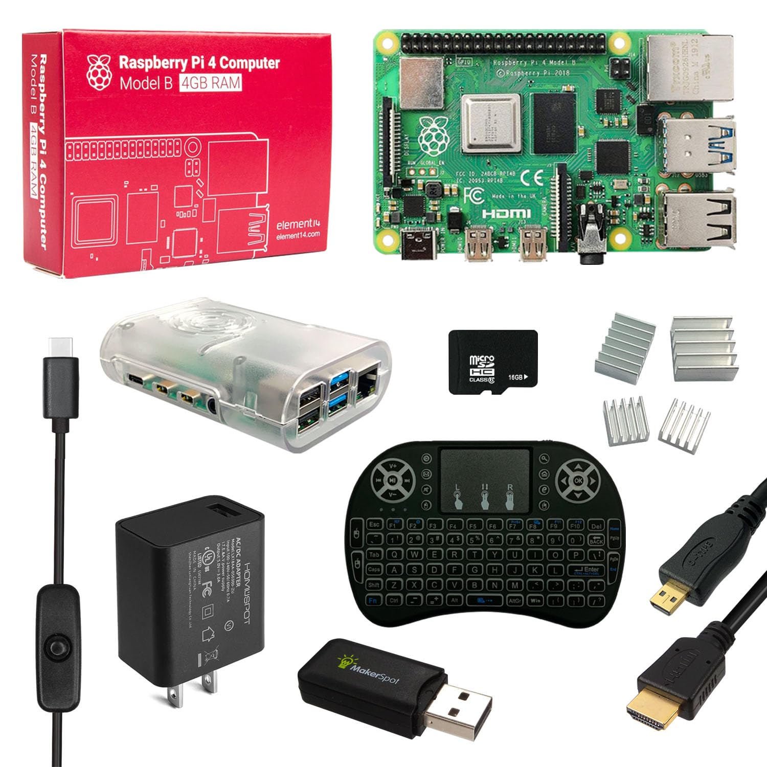 Raspberry Pi 4 Model B Starter Kit with 5v3a UL Listed Charger